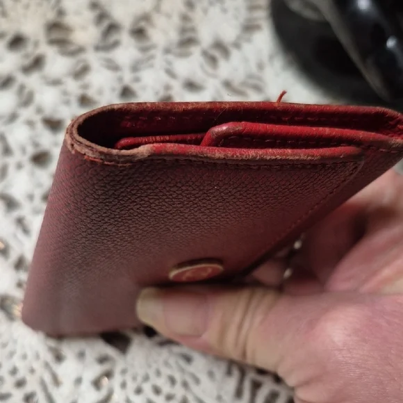 Authentic CHANEL Burgundy Textured Leather Button Key Card Wallet with Gold CC - Picture 6 of 12